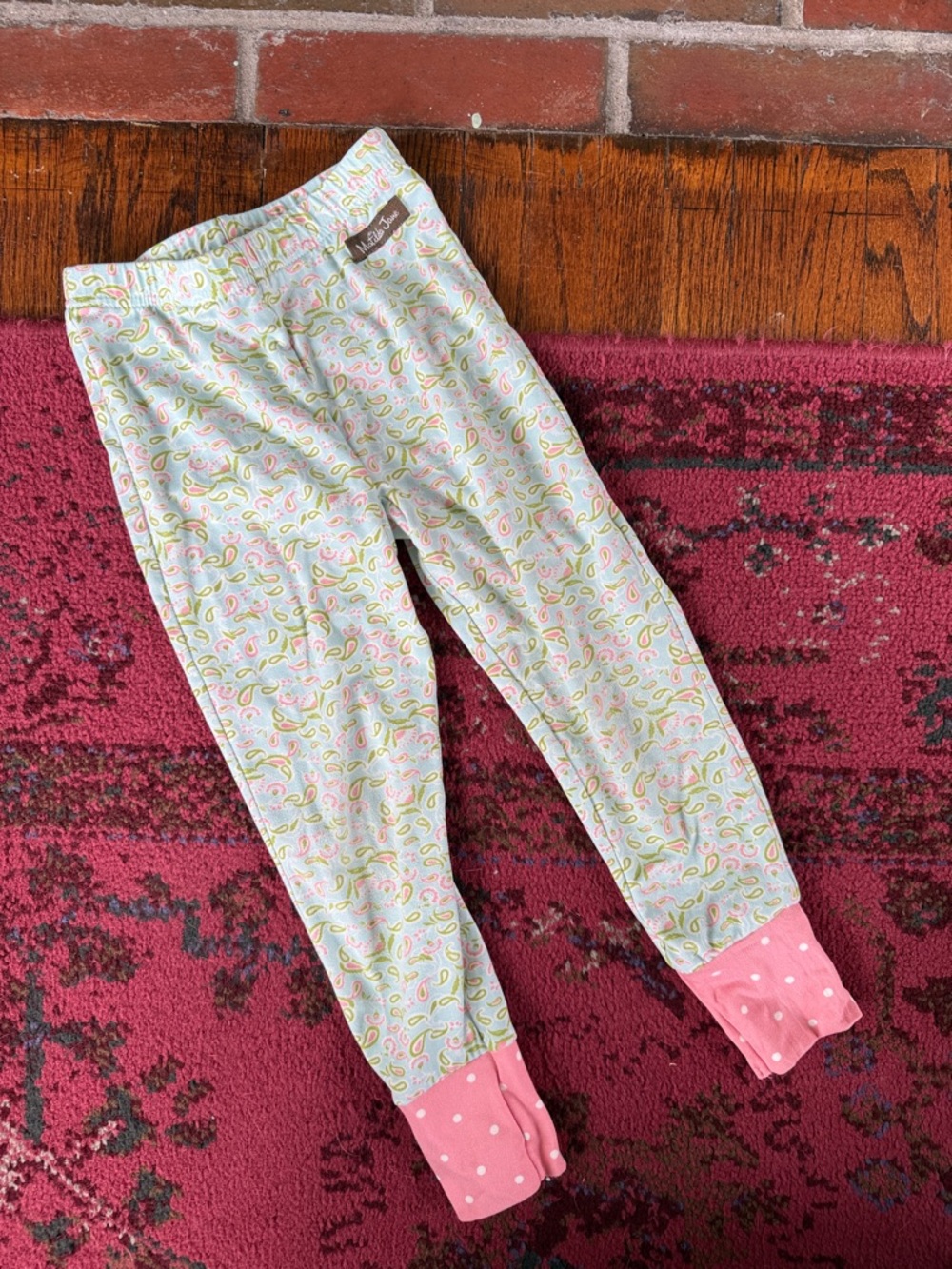 Matilda Jane Paisley Print Pajama Pants with Pink Polka Dot Cuffs